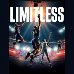 Create a movie poster for a film titled 'LIMITLESS' that centers around basketball