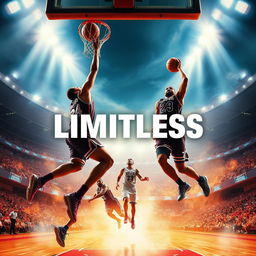 Create a movie poster for a film titled 'LIMITLESS' that centers around basketball