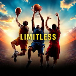 Create a movie poster for a film titled 'LIMITLESS' that centers around basketball