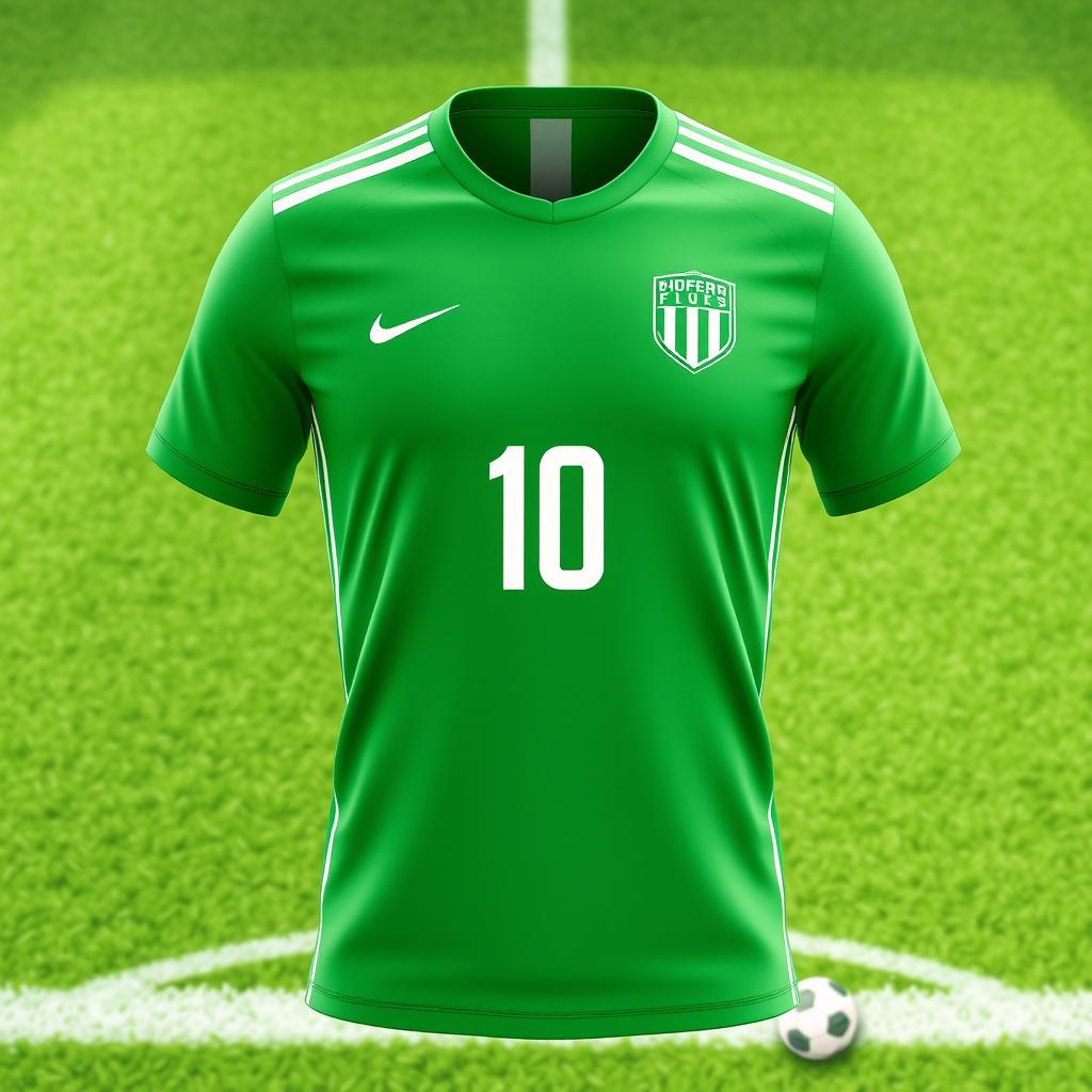 A detailed image of a green soccer jersey