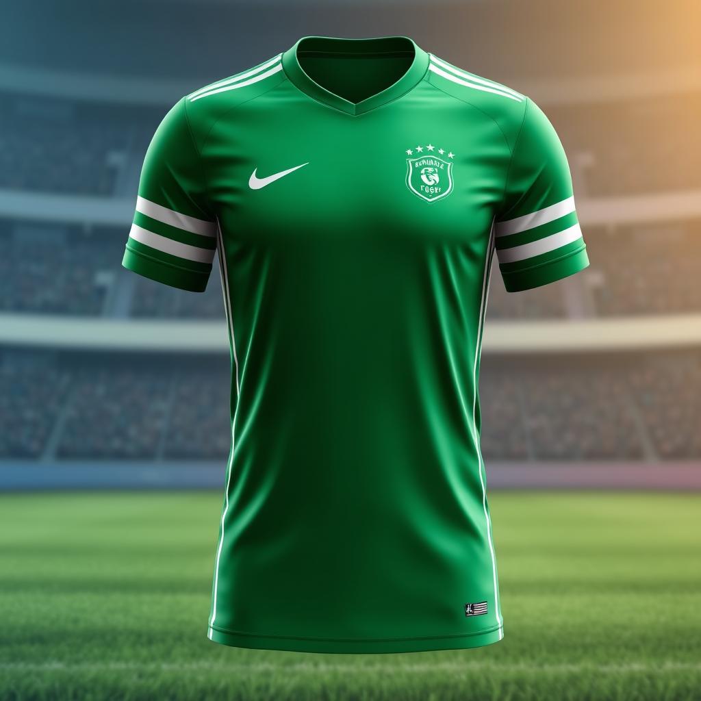 A detailed image of a green soccer jersey