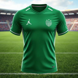 A detailed image of a green soccer jersey