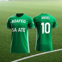 A detailed image of a green soccer jersey seen from the front and back