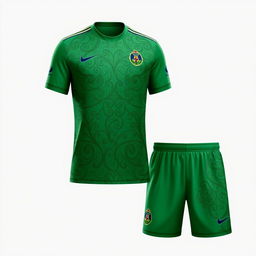 A green soccer jersey and shorts set with a luxurious and elegant design