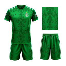 A green soccer jersey and shorts set with a luxurious and elegant design