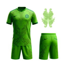 A green soccer jersey and shorts set with a luxurious and elegant design