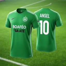 A detailed image of the latest green soccer jersey seen from the front and back