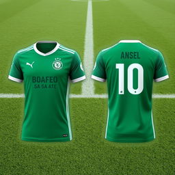 A detailed image of the latest green soccer jersey seen from the front and back