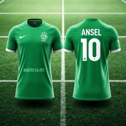 A detailed image of the latest green soccer jersey seen from the front and back