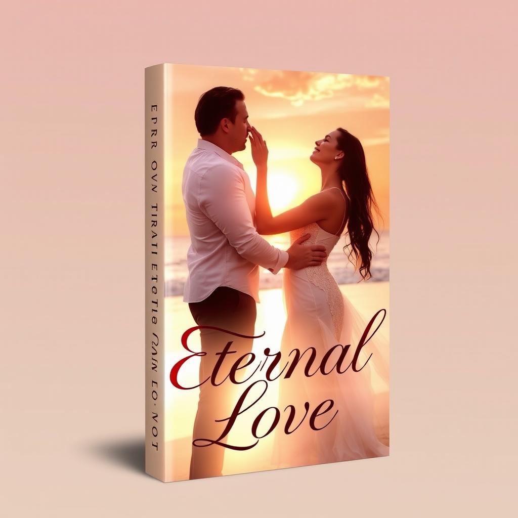 A beautiful, romantic book cover featuring a couple in a passionate embrace, set against a sunset beach backdrop