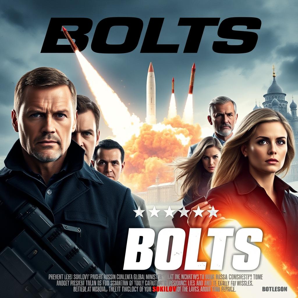 Create a film poster featuring 4 protagonists who are part of an elite task force named Bolts