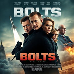 Create a film poster featuring 4 protagonists who are part of an elite task force named Bolts