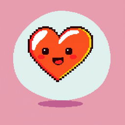 A heart icon animated to appear as if it's jumping, designed in pixel art style