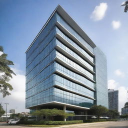 Genera una imagen de un edificio moderno de 25 pisos de la empresa EARTHGY en la ciudad de Panamá