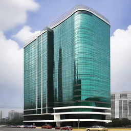 Genera una imagen de un edificio moderno de 25 pisos de la empresa EARTHGY en la ciudad de Panamá