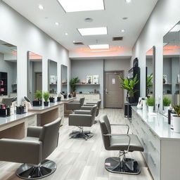 A modern and stylish salon with sleek furniture and a clean, bright atmosphere