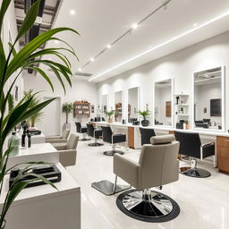 A modern and stylish salon with sleek furniture and a clean, bright atmosphere