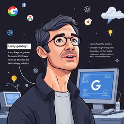 An illustration depicting Larry Page, the co-founder of Google, highlighting his journey and achievements