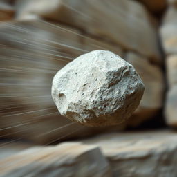 A small stone being thrown at a breakneck speed, creating a sense of rapid motion and energy