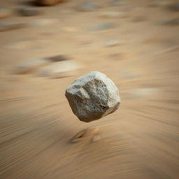 A small stone being thrown at a breakneck speed, creating a sense of rapid motion and energy