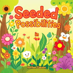 A vibrant and colorful children's book cover titled 'Seeded in Possibilities' featuring a variety of plants