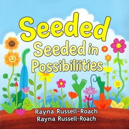 A vibrant and colorful children's book cover titled 'Seeded in Possibilities' by Rayna Russell-Roach