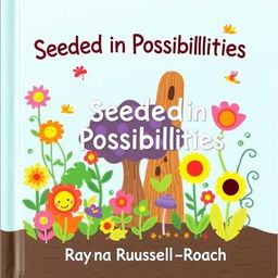 A vibrant and colorful children's book cover titled 'Seeded in Possibilities' by Rayna Russell-Roach