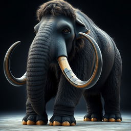 Create an image of a large mammoth with imposing black adamant tusks