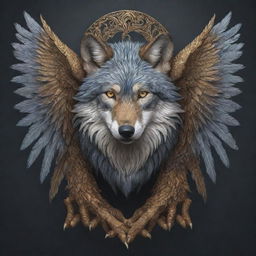 A spellbinding illustration of a majestic wolf enhanced with intricate dragon wings, a fusion of the wild and the mythical.