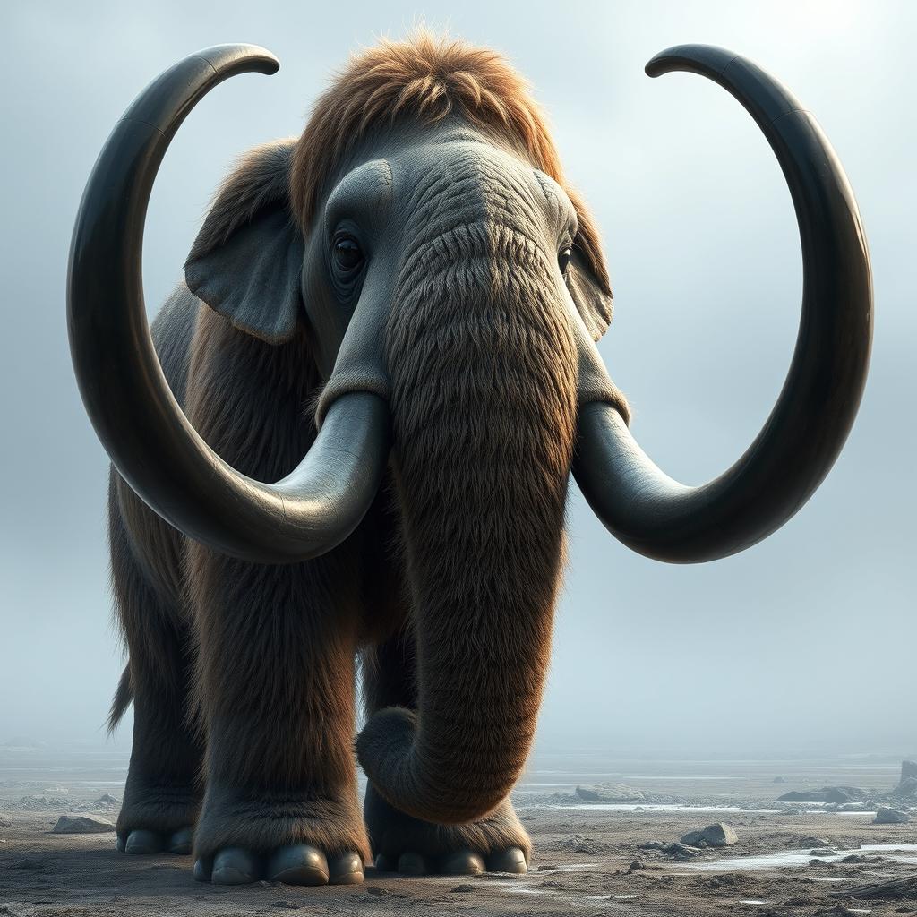 Create an image of a large mammoth with imposing black adamant tusks