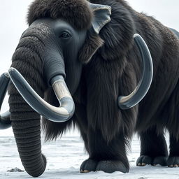 Create an image of a large mammoth with imposing black adamant tusks