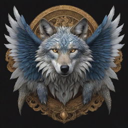 A spellbinding illustration of a majestic wolf enhanced with intricate dragon wings, a fusion of the wild and the mythical.