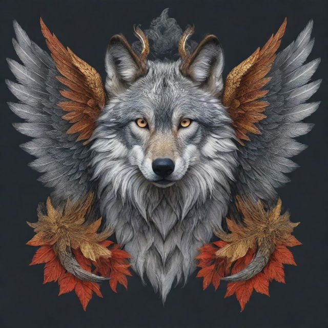 A spellbinding illustration of a majestic wolf enhanced with intricate dragon wings, a fusion of the wild and the mythical.