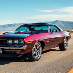 A high-resolution image of a classic muscle car with sleek lines, vibrant paint, and chrome detailing