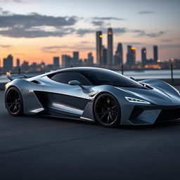 A sleek, modern supercar with a futuristic design, showcasing aerodynamic curves, advanced technology, and a luxurious interior