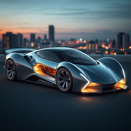 A sleek, modern supercar with a futuristic design, showcasing aerodynamic curves, advanced technology, and a luxurious interior