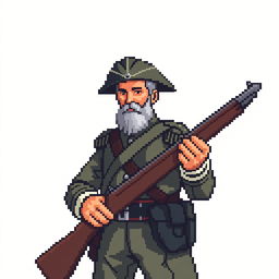 A pixel art depiction of Don José de San Martin holding a pixelated rifle