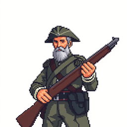 A pixel art depiction of Don José de San Martin holding a pixelated rifle