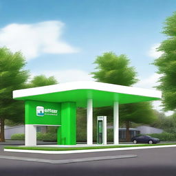 Create an image of a gas station named 'Earthgy' with a drive-through design