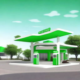 Create an image of a gas station named 'Earthgy' with a drive-through design