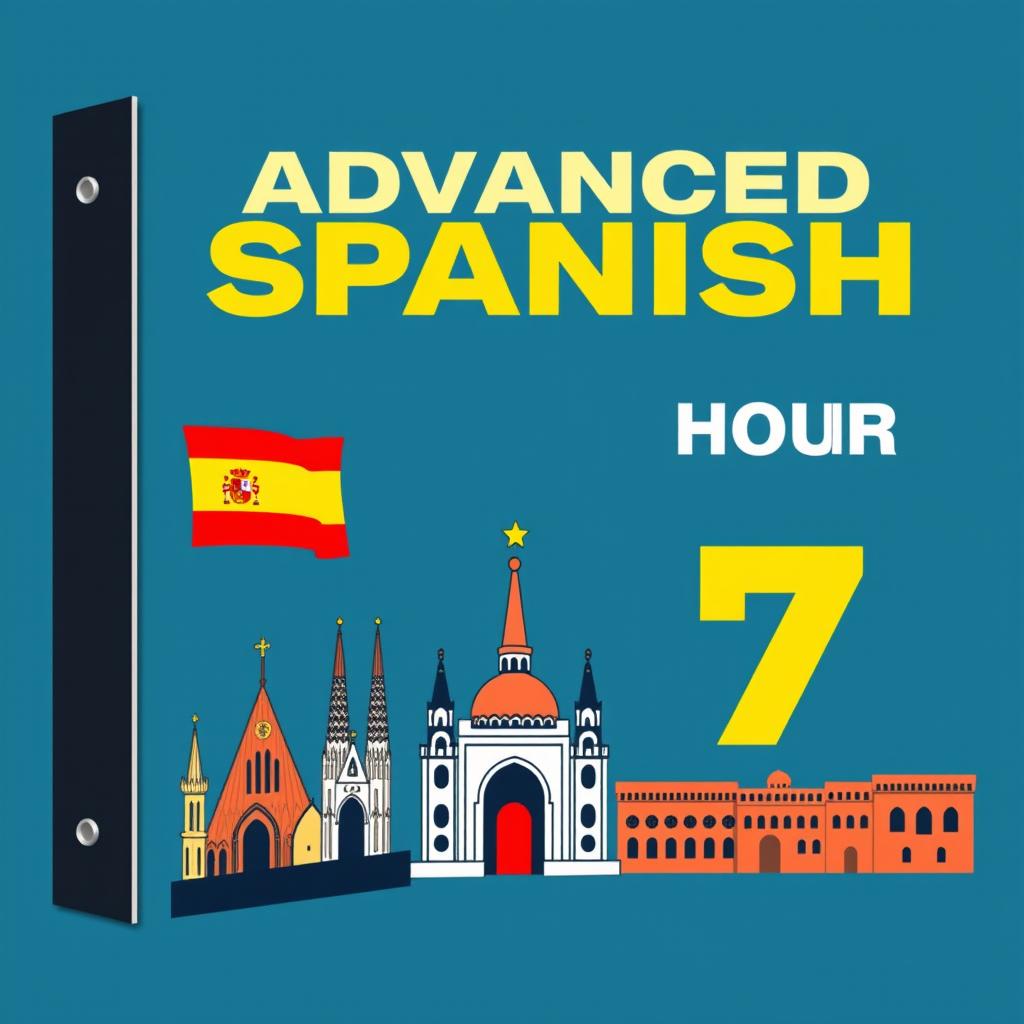 Create a more masculine binder cover for a high school class titled 'Advanced Spanish, Hour 7'