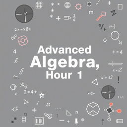 Create a more masculine binder cover for a high school class titled 'Advanced Algebra, Hour 1'