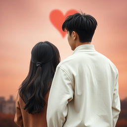 Create an image of two young Koreans, with their backs facing the background