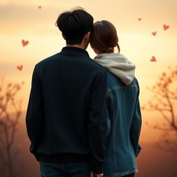 Create an image of two young Koreans, with their backs facing the background