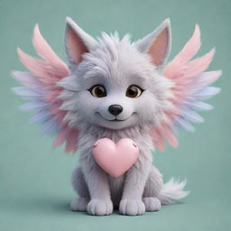 A heart-meltingly cute cartoon image of a fluffy wolf, garnished with petite, pastel-colored dragon wings, symbolizing a lovely fusion of wild and mythical.