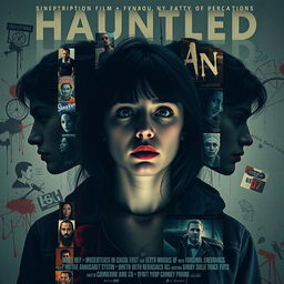 Create an indie film poster featuring a young woman who is haunted by her past