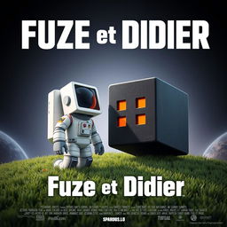 A movie poster in a cubic style, featuring a cubic grass ground