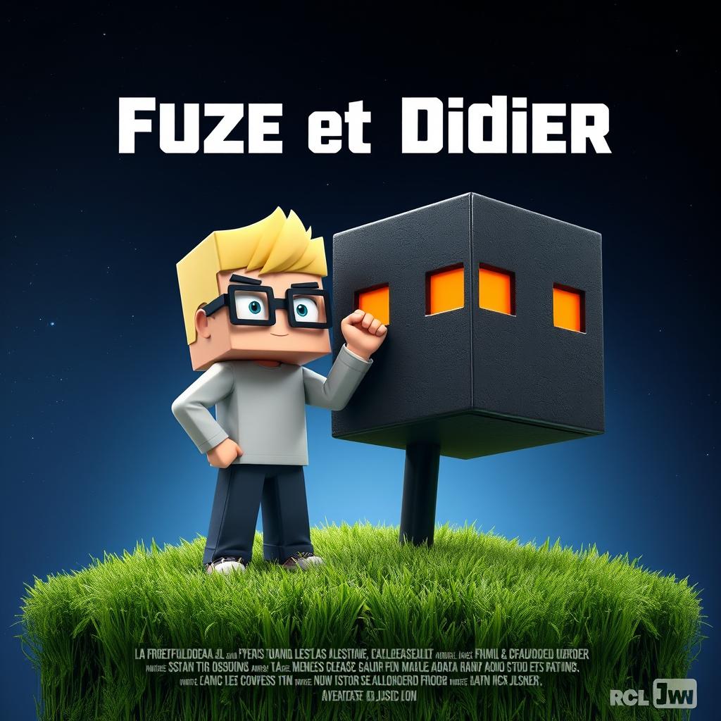 A movie poster in a cubic style, featuring a cubic grass ground