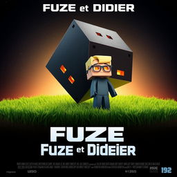 A movie poster in a cubic style, featuring a cubic grass ground