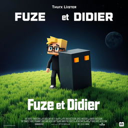 A movie poster in a cubic style, featuring a cubic grass ground